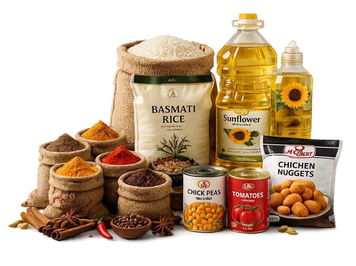 Ayesha Mohammad Foodstuff products with shipping containers